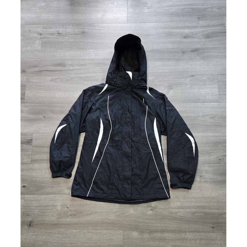 Columbia Jacket Womens Medium Black Interchange Hood Full Zip Waterproof 3 in 1